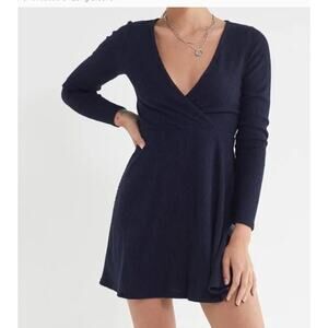 Urban‎ Outfitters Dress Womens Large Blue Surplice Ribbed Knit Mini